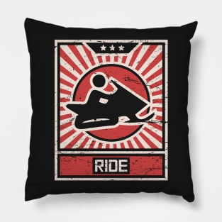 RIDE | Vintage Style Snowmobile Propaganda Pillow