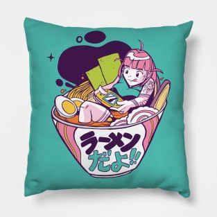 Gamer Girl in a Bowl of Ramen Pillow