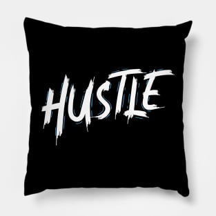 Hustle Blue and White Pillow