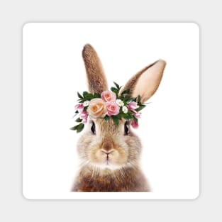 Baby Rabbit, Brown Bunny with Flower Crown, Baby Animals Art Print by Synplus Magnet