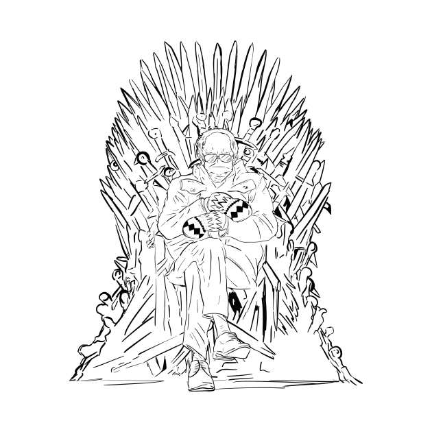 Bernie Sanders meme with mittens on a throne of spades - black and white by Uwaki