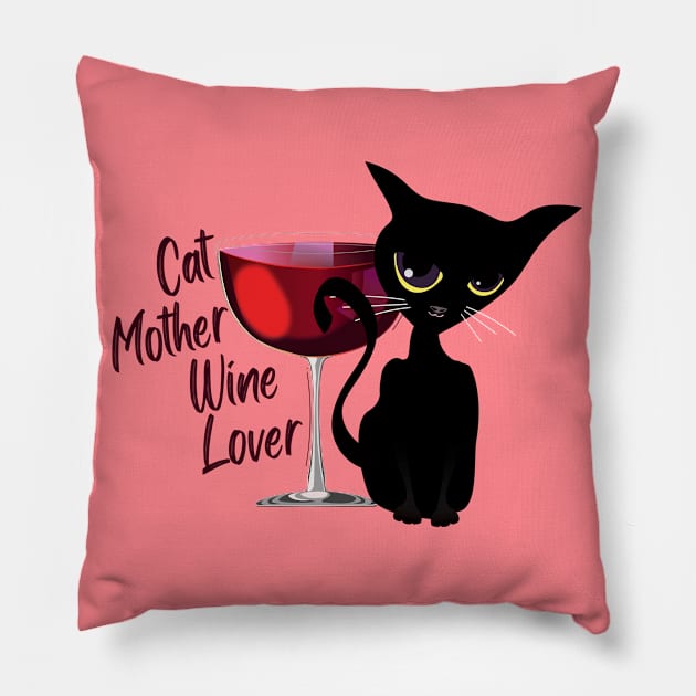 Cat mother wine lover Pillow by ArteriaMix