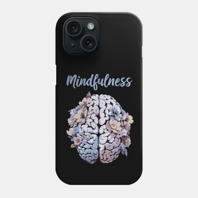 Mindfulness, cultivating Mental Health and Wellness, blue color floral brain Phone Case by Collagedream