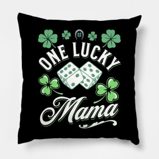 One Lucky Mama St Patricks Day Four Leaf Clover Dice Horseshoe Pillow