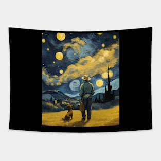 Starry Night Dachshund  Dog , Van Gogh Dachshund Art Tapestry