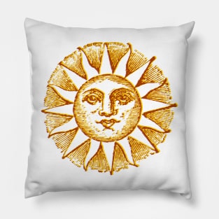 celestial golden sun with face line drawing vintage Pillow