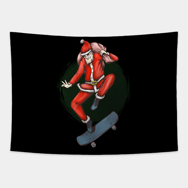 Cool skateboarding Santa Tapestry by diardo