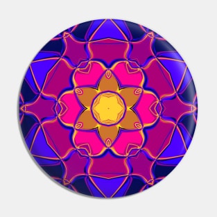 Cartoon Mandala Flower Yellow Pink and Blue Pin