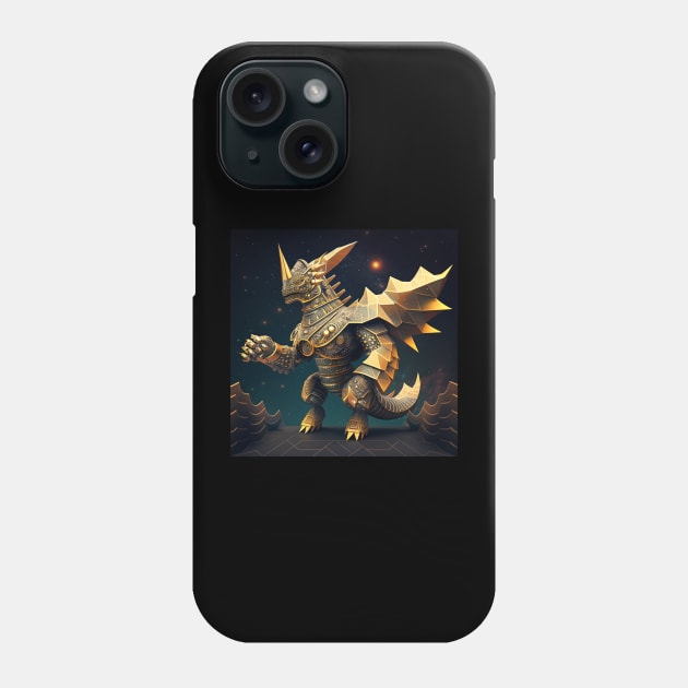 the golden armored kaiju ecopop in mexican patterns dragon winged beast Phone Case by jorge_lebeau