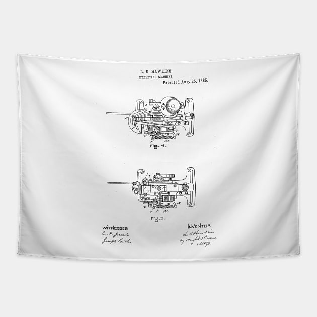 Eyeleting Machine Vintage Patent Hand Drawing Tapestry by TheYoungDesigns