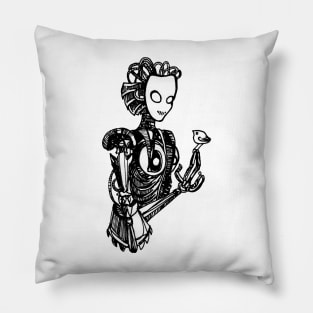 Fembot with a Feathered Friend Pillow