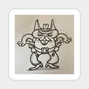 Cowboy cat T-shirt (uncoloured version with visible pencil lines) Magnet