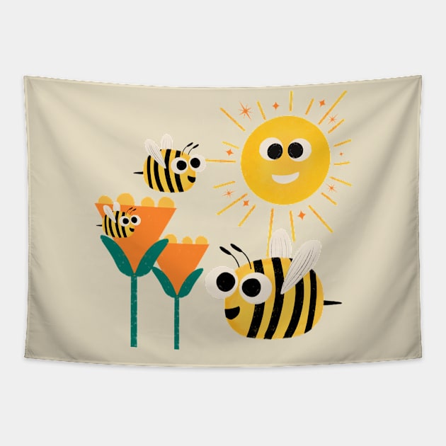 Happy bees and sunshine Tapestry by bruxamagica