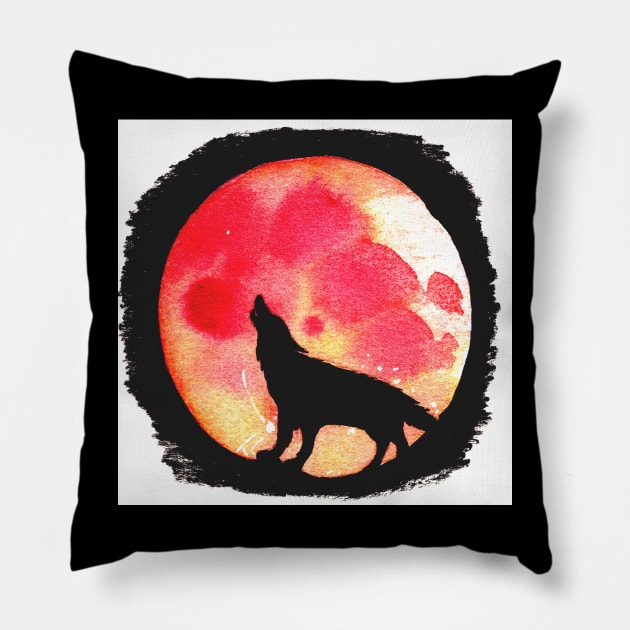Wolf Moon Pillow by DaijiDoodles