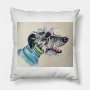 Scruffy  Lurcher blue jumper Pillow