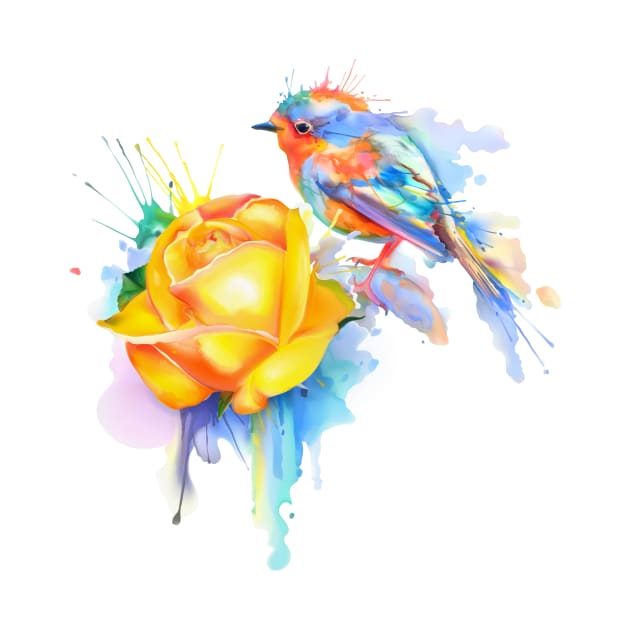 Colorful Bird Yellow Flower by love shop store