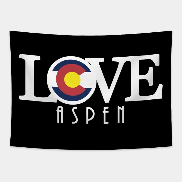 LOVE Aspen (long white text) Tapestry by HomeBornLoveColorado