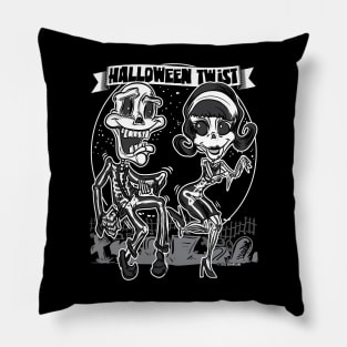 Skeletons dancing in the cemetery doing the Halloween Twist Pillow