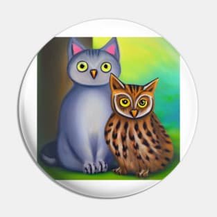 A Cat and An Owl Funny Pet Owner Pin