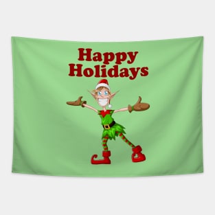 Christmas Elf Spreading Arms And Smiling Tapestry