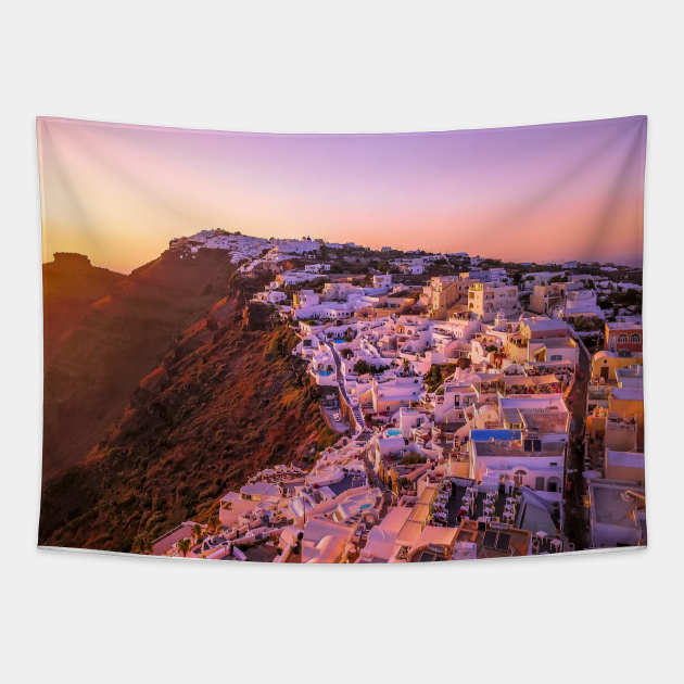 Santorini, Greece Sunset Tapestry by JC's Fitness Co.