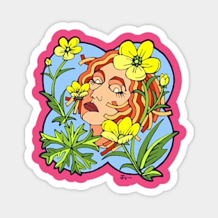 Dreaming Girl with Yellow Flowers Magnet