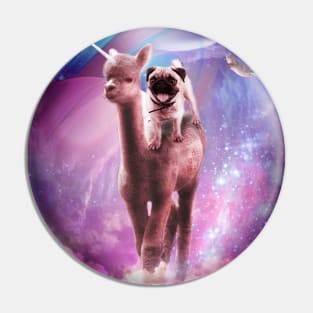 Funny Space Pug Riding On Alpaca Unicorn Pin