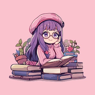 Cute Bookish Manga Girl T-Shirt