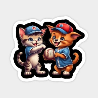 kitty and puppy playing baseball Magnet