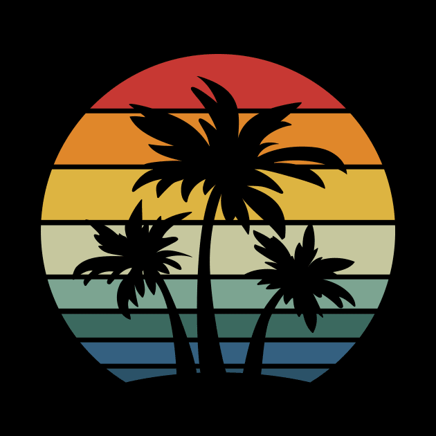 Retro 80s and 90s Beach Style Palm Trees with Sunset by hobrath