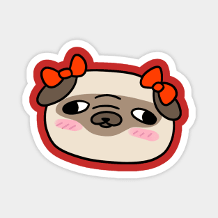 Pug Face with Red Bows Magnet