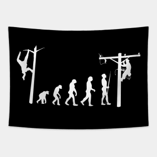 the evolution of the electrician (minimalistic black and white) Tapestry