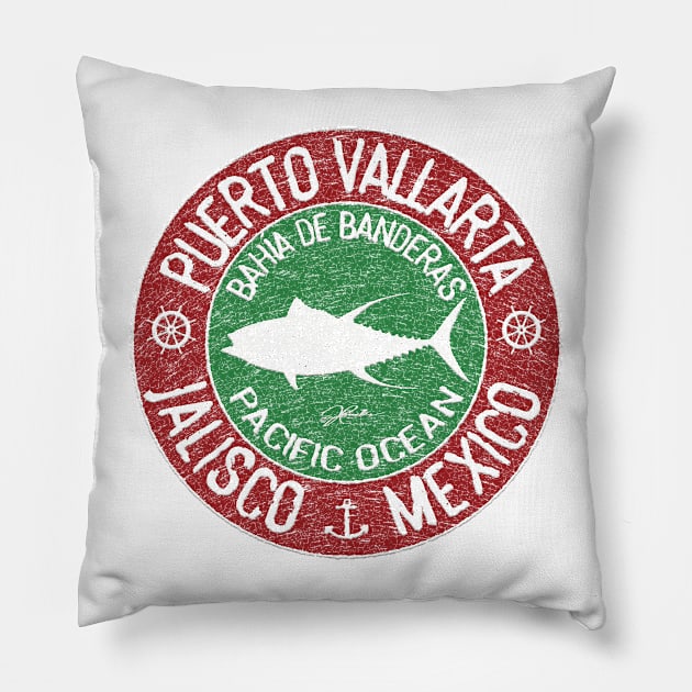 Puerto Vallarta, Jalisco, Mexico, with Yellowfin Tuna Silhouette Pillow by jcombs