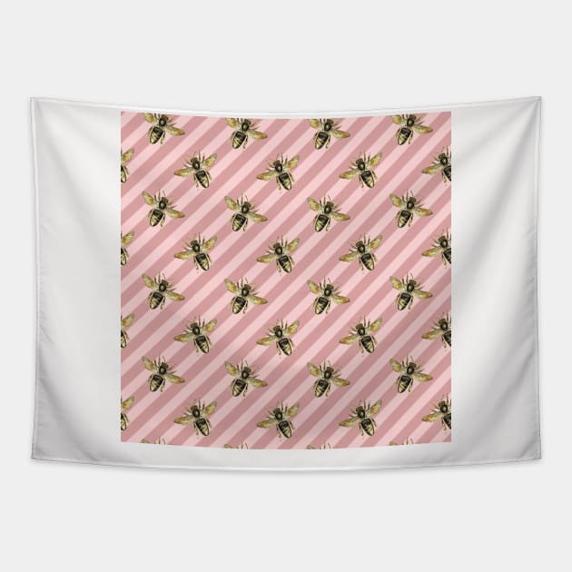 Honey Bee Neck Gator Pink and White Striped Bee Pattern Tapestry by DANPUBLIC