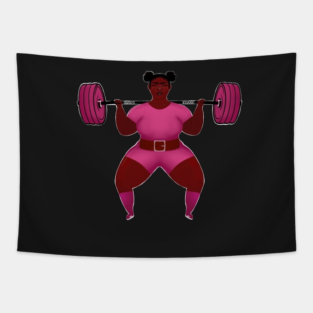 Strong Women Powerlifting gym girl in Pink Tapestry by SusanaDesigns