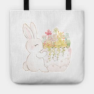 Rabbit and succulent ink and watercolor Tote