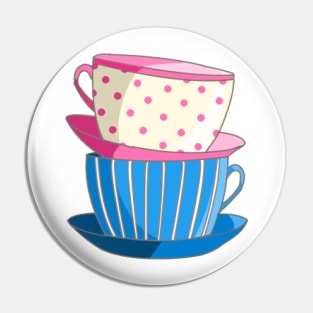 Cute Stacked Tea Cups tea party Pink Blue Pin