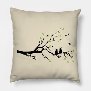 Tree Branch Cats Silhouette Pillow