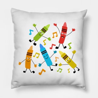 Funny Kawaii Dancing Crayons With Music Notes Pillow