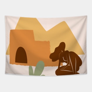 Woman and Desert - boho minimalist #1 Tapestry