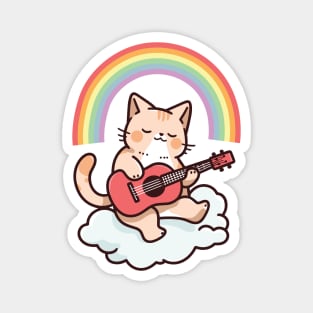 Rainbow Cat Ukulele on Clouds - It's Gonna Be Uke Magnet