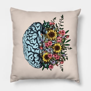 Blue Brain and flowers sunflowers, Positivity, creativity, right hemisphere brain, health, Mental Pillow