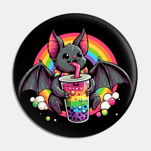 Vampire Bat Drinking Bubble Tea Pin by Kawaii N Spice