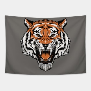 Retro Roaring Tiger Head Illustration Tapestry