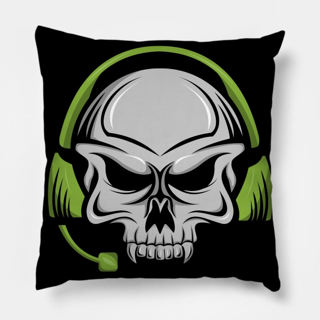 Skull with a headset for Music Lovers Pillow by Eskitus Fashion