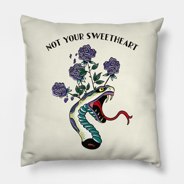 Not Your Sweetheart - Vintage Tattoo Design Pillow by LittleBunnySunshine