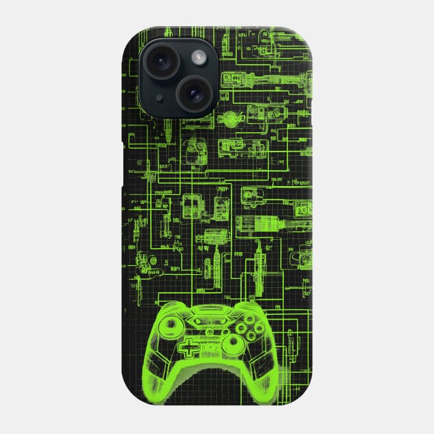 Neon Green Video Game Controller Blueprint Phone Case by Trip Tank