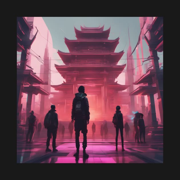 AI Generated Art | Cyberpunk Japanese Temple | Shrine by blue-koala