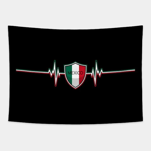 Heartbeat Design Mexican Flag Mexico Tapestry by MGS