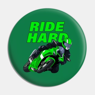 Ride Hard sport motorbike print Pin